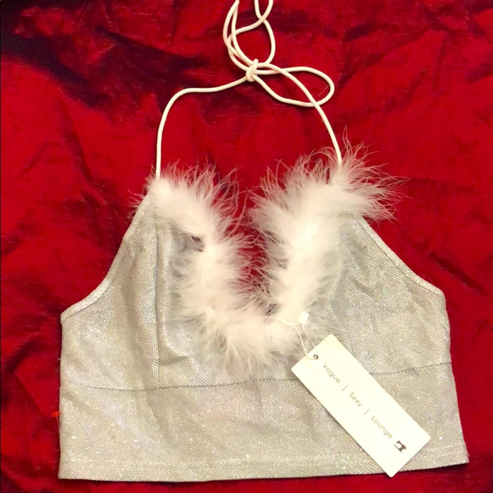 Silver crop top with feather detail